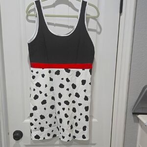 101 Dalmatians Black and White Polka Dot Dress with Red Accent